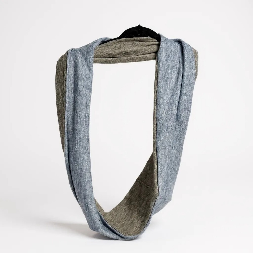 Reversible Infinity Scarf Blue Gray Knit Lightweight Versatile Fashion Accessory